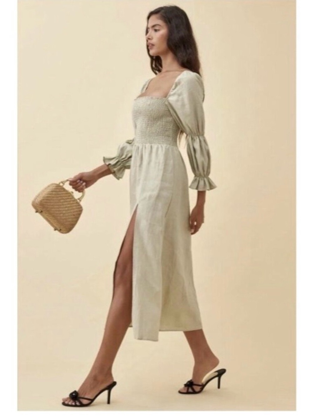 Reformation Sage Smocked Square-Neck Midi Dress